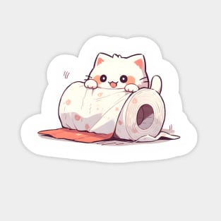 Cute Cat Play Toilet Paper Sticker
